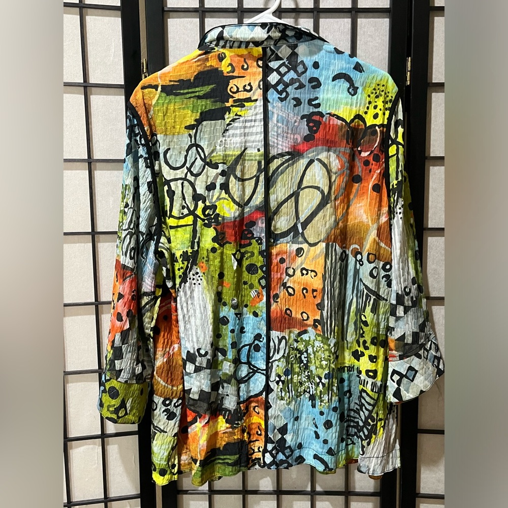 ALI MILES TEXTURED Abstract MULTI Print WIRE COLLAR BUTTON FRONT TUNIC SIZE 1X - Picture 7 of 13
